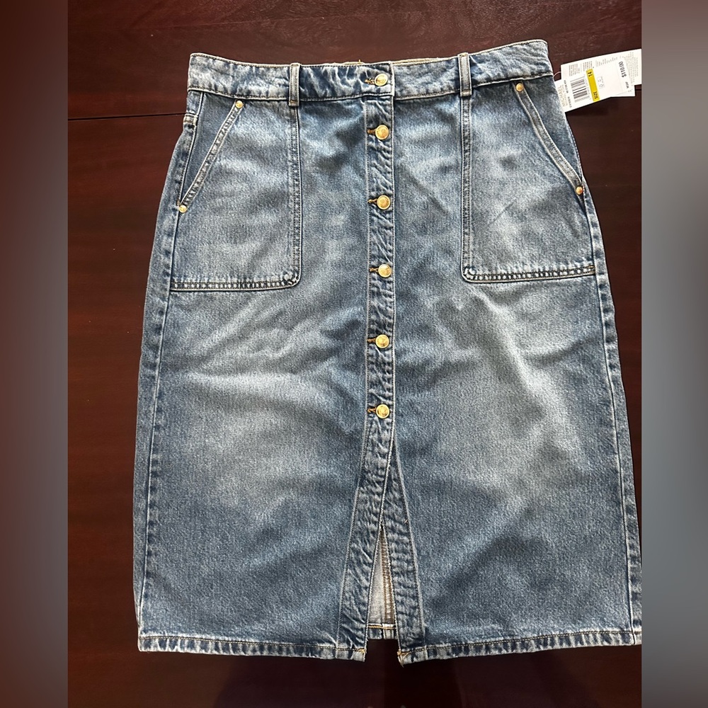 Michael Kors, blue denim skirt, midi, size 14, button front